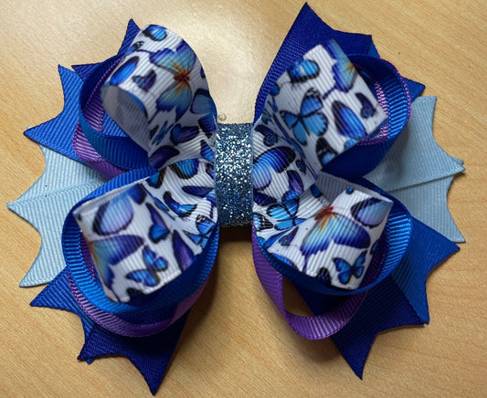 Blue and Purple Butterfly Hair Bow