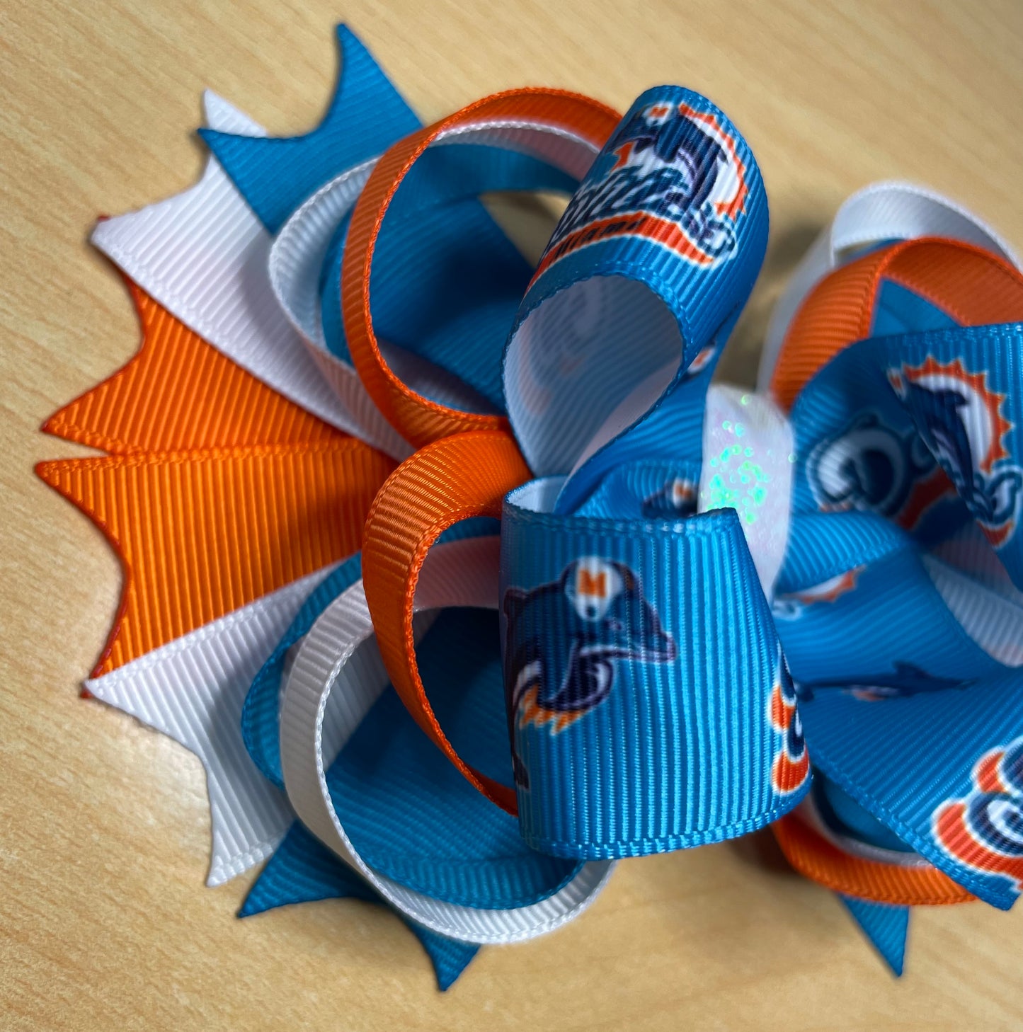 Miami Dolphins Football Inspired Hair Bow