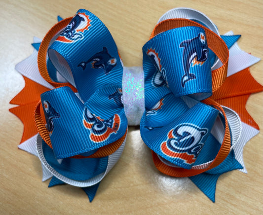 Miami Dolphins Football Inspired Hair Bow