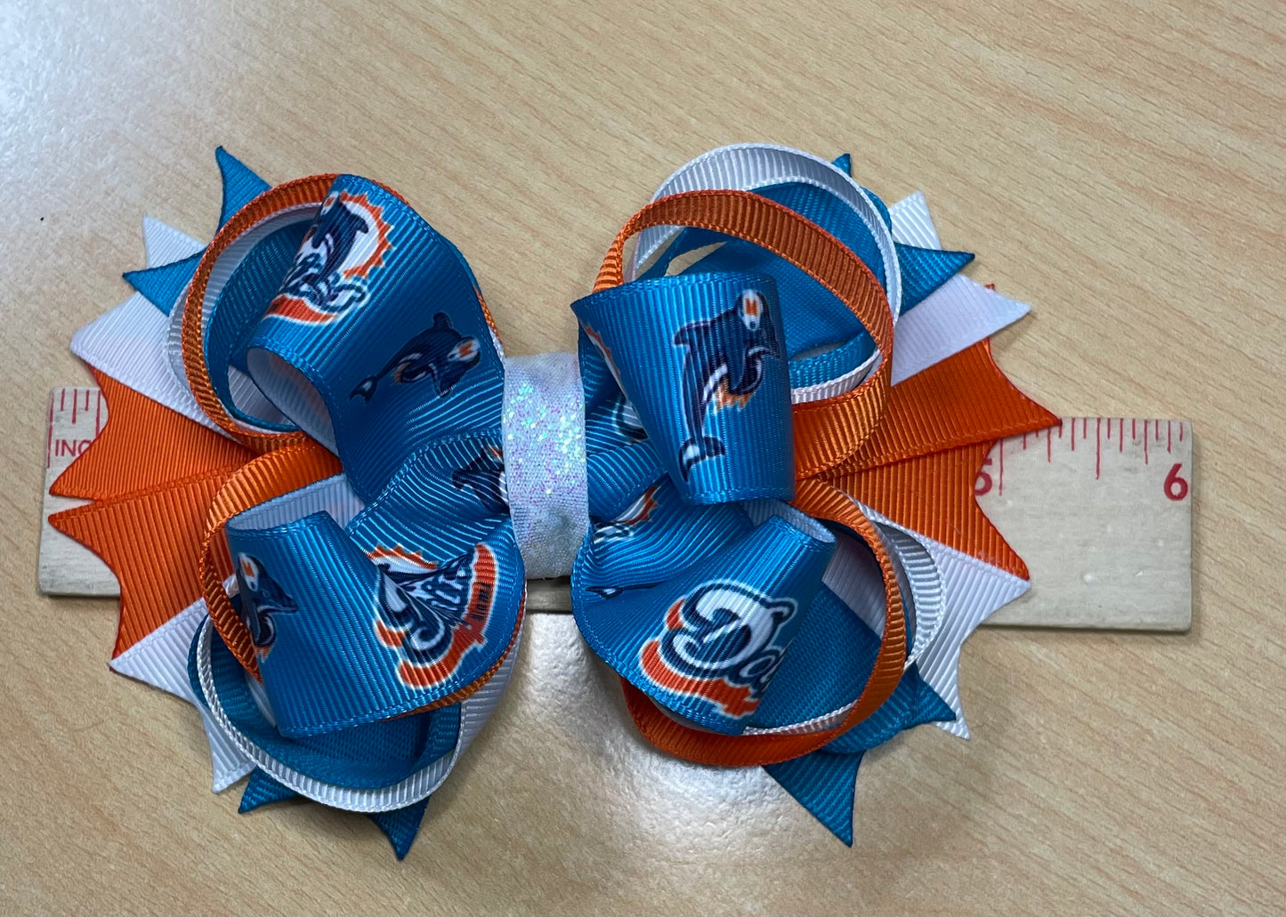 Miami Dolphins Football Inspired Hair Bow