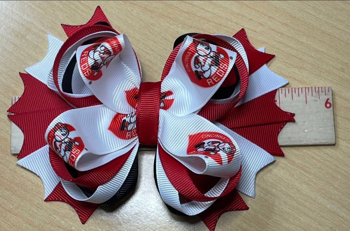 Cincinnati Reds Baseball Inspired Hair Bow