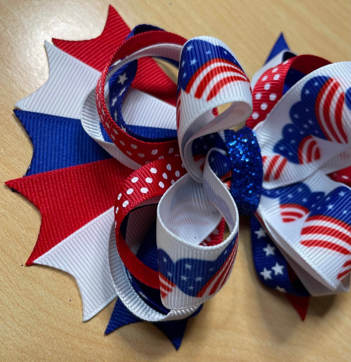 American Flag Hearts Patriotic Hair Bow