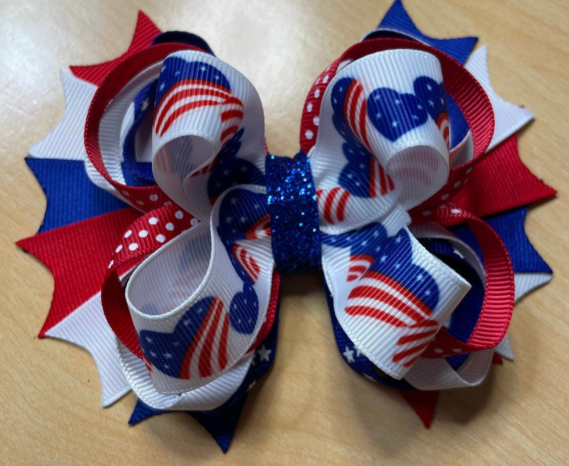 American Flag Hearts Patriotic Hair Bow