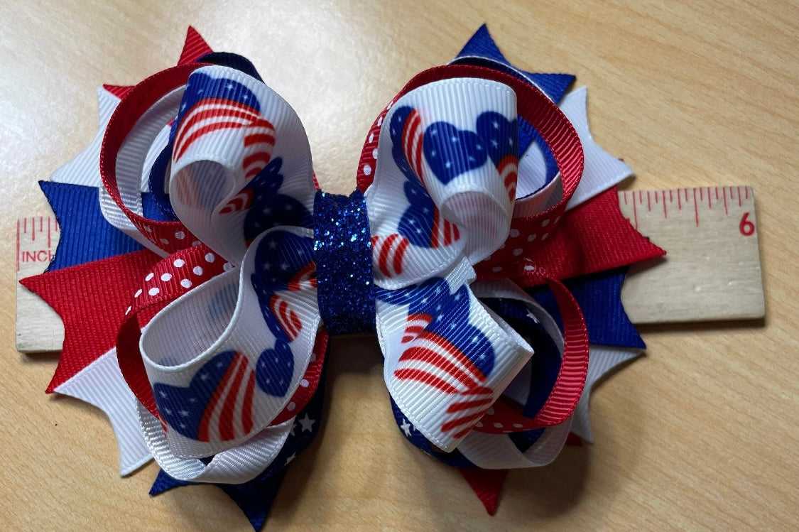 American Flag Hearts Patriotic Hair Bow